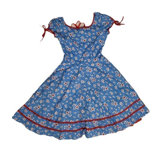 VOODOO VIXEN dress blue daisy floral corset lace up circle pinup S - Picture 3 of 14